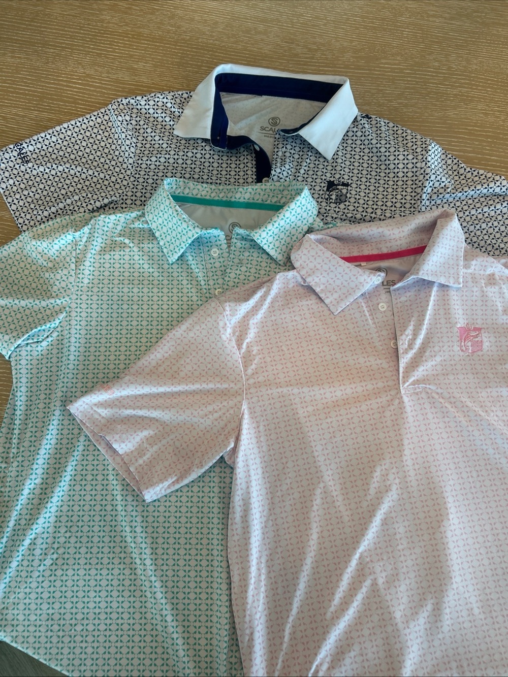 Scales Lot of 3 Mens Medium Performance Golf Polo Shirts Geometric Print Stretch